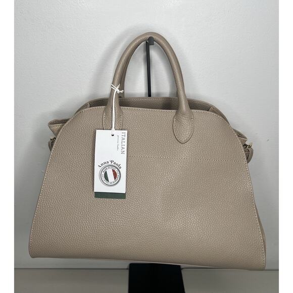 NWT Anna Paola Italian Leather Suede Satchel Riva Color Cappuccino - Picture 1 of 11